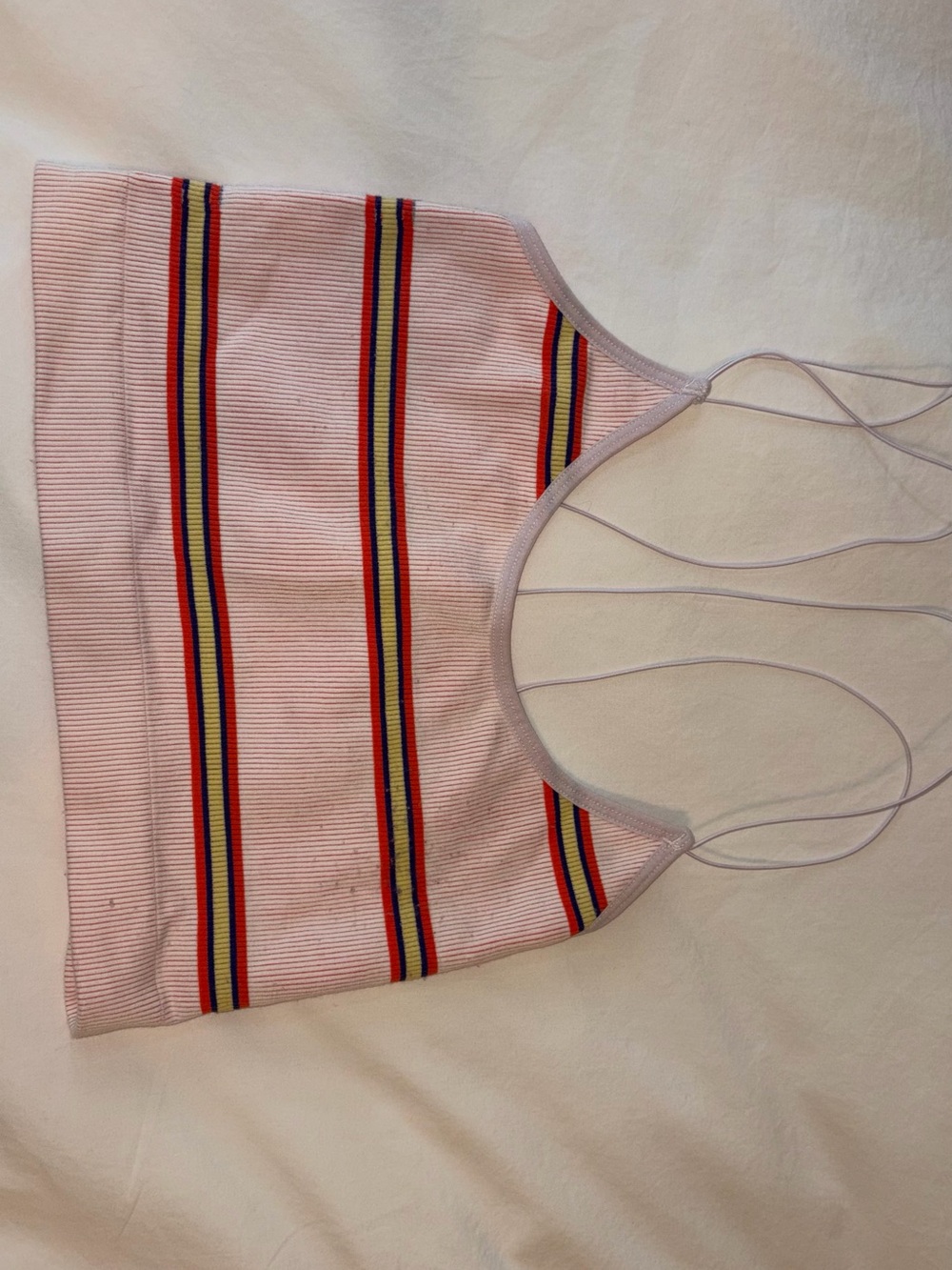 Free People Pink Ribbed Tank with Red, Navy & Yellow Stripes